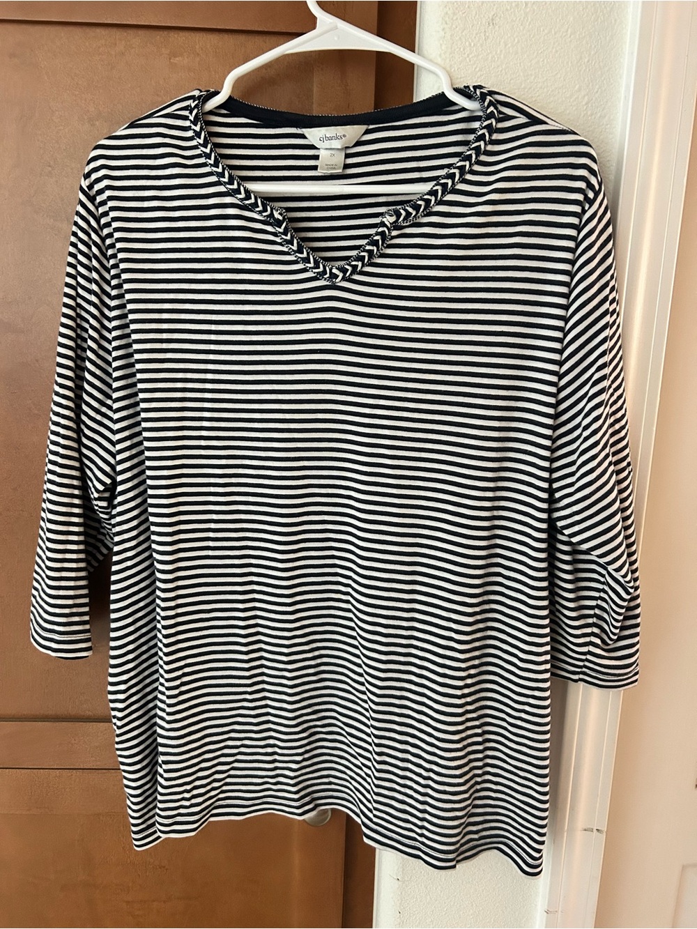 CJ Banks Black and White Striped Long Sleeve Tee